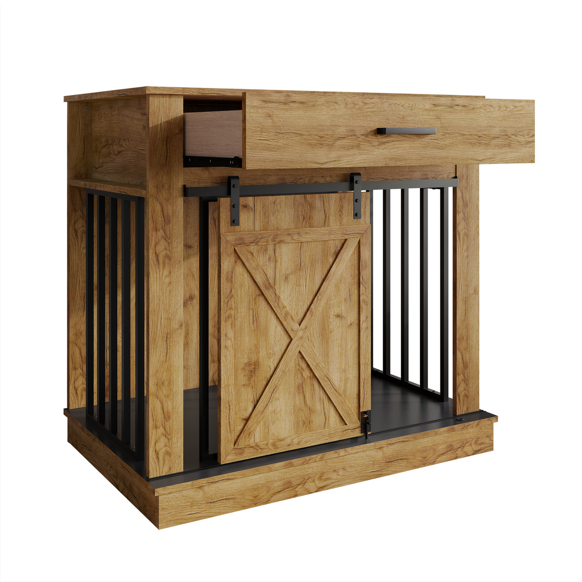 Cavira Modern TV Stand with Built-In Pet Crate and Drawer