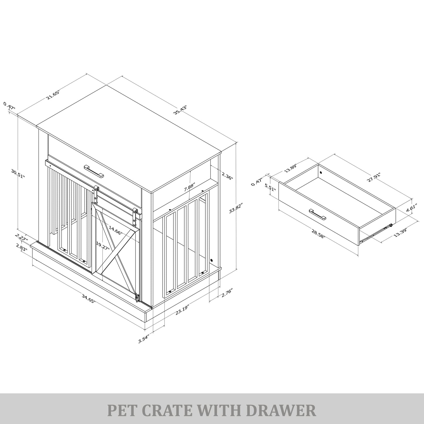 Cavira Modern TV Stand with Built-In Pet Crate and Drawer