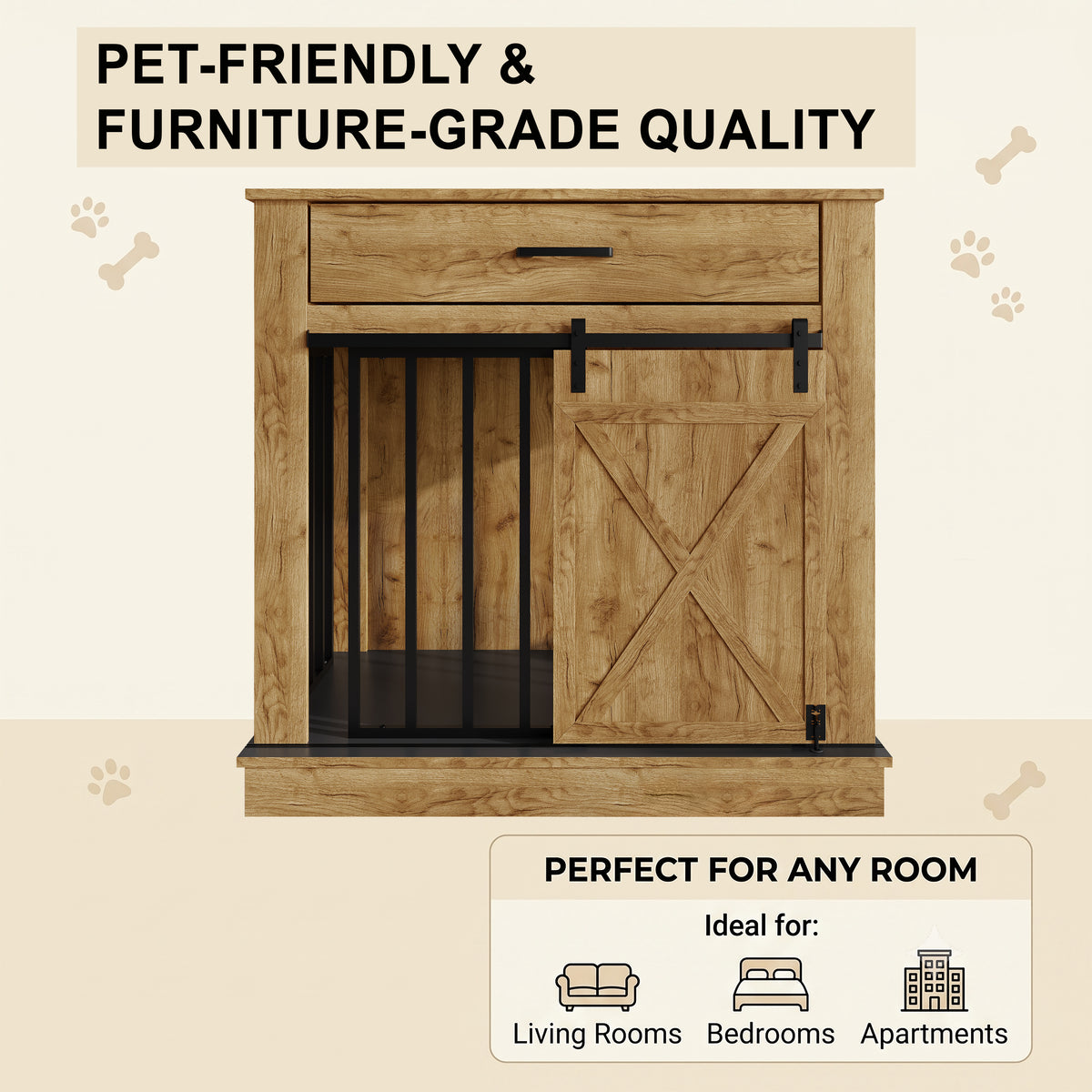 Cavira Modern TV Stand with Built-In Pet Crate and Drawer