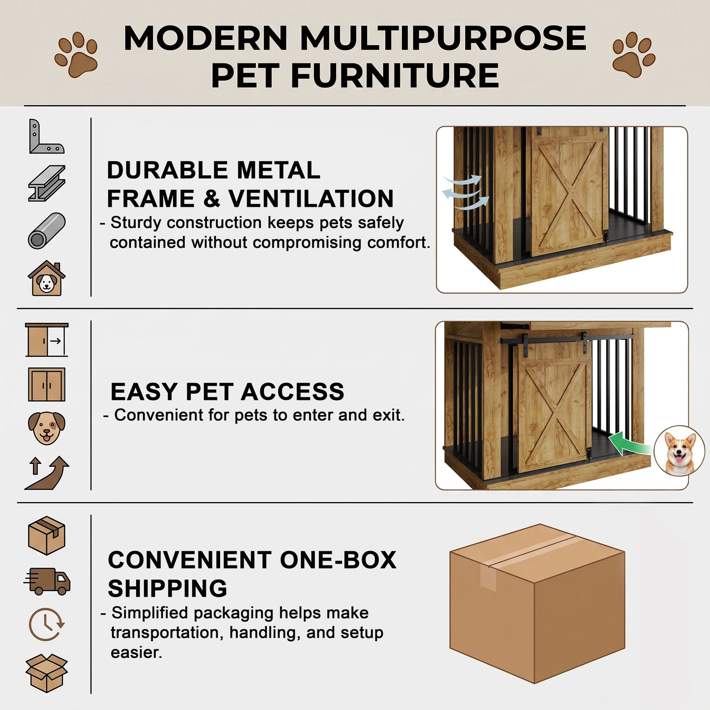 Cavira Modern TV Stand with Built-In Pet Crate and Drawer