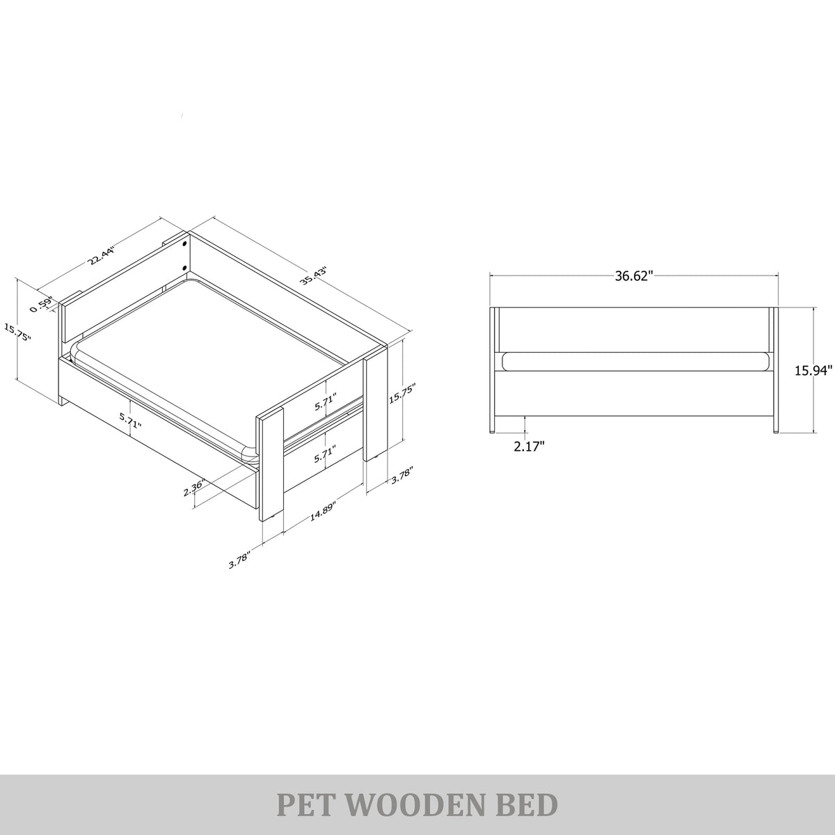 Pavora Wooden Frame Pet Bed with Waterproof Removable Cushion