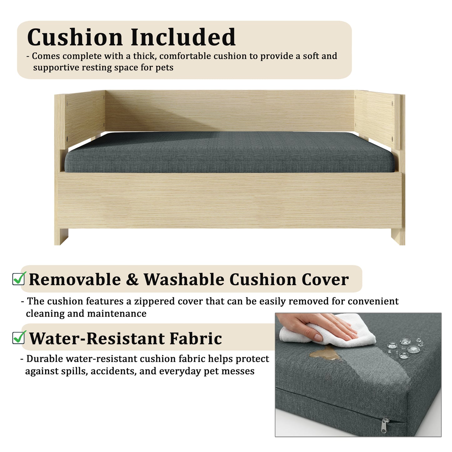 Pavora Wooden Frame Pet Bed with Waterproof Removable Cushion