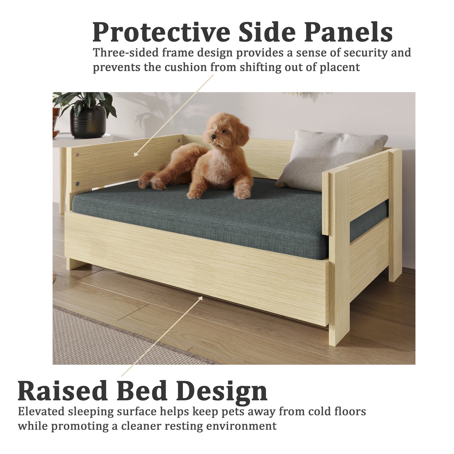 Pavora Wooden Frame Pet Bed with Waterproof Removable Cushion