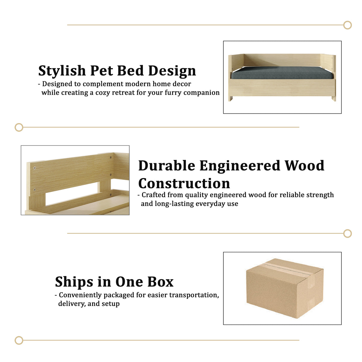 Pavora Wooden Frame Pet Bed with Waterproof Removable Cushion