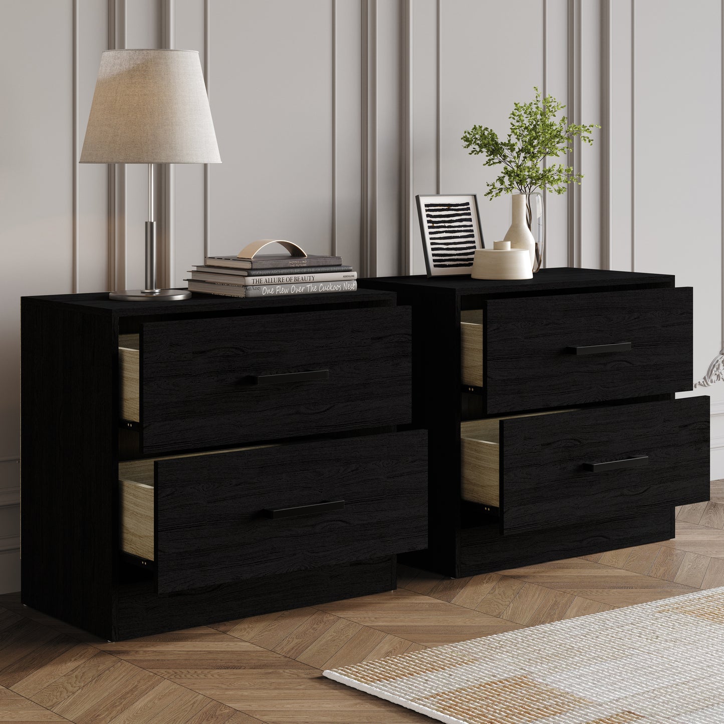 Elvane Set of 2 Modern Nightstands with 2 Drawers