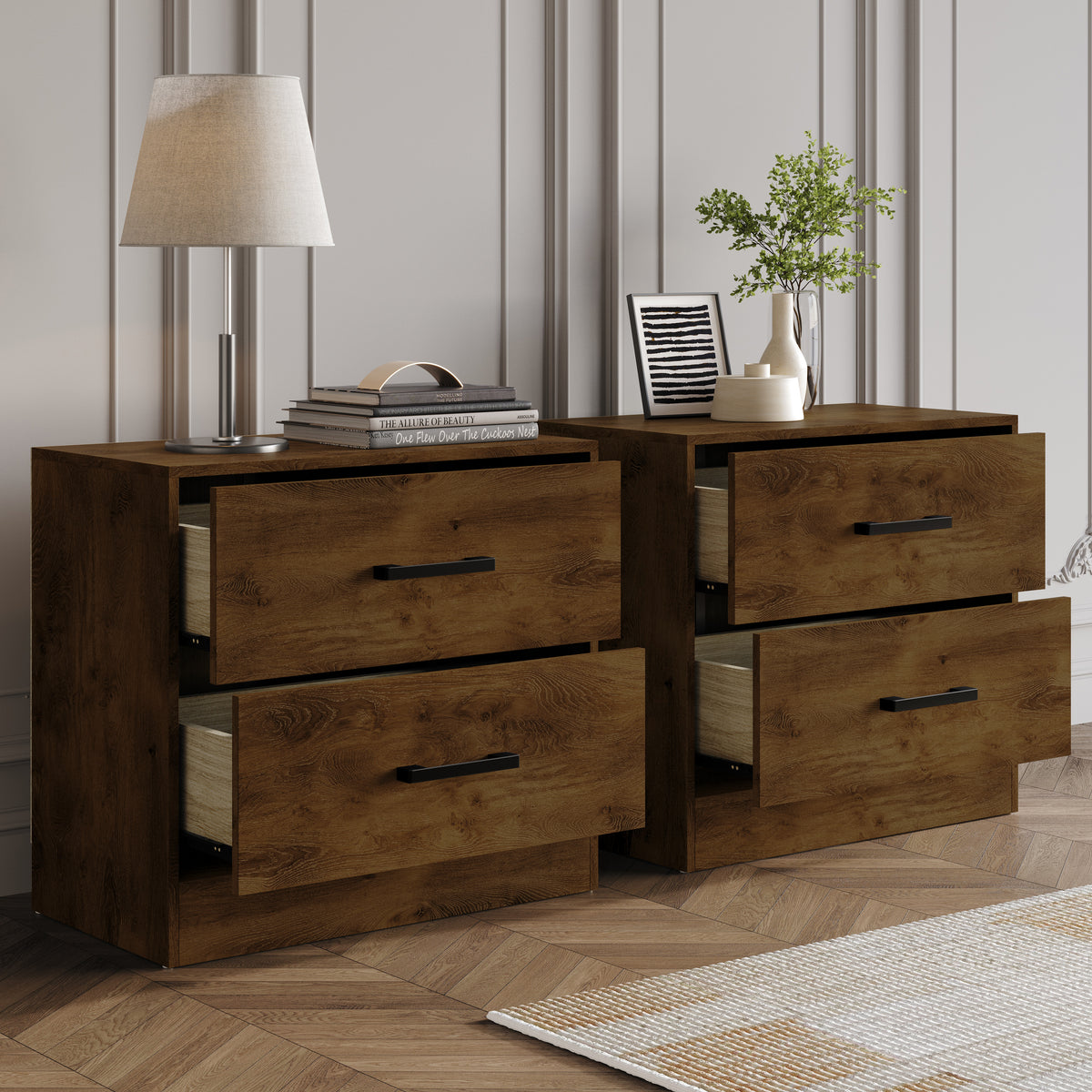 Elvane Set of 2 Modern Nightstands with 2 Drawers
