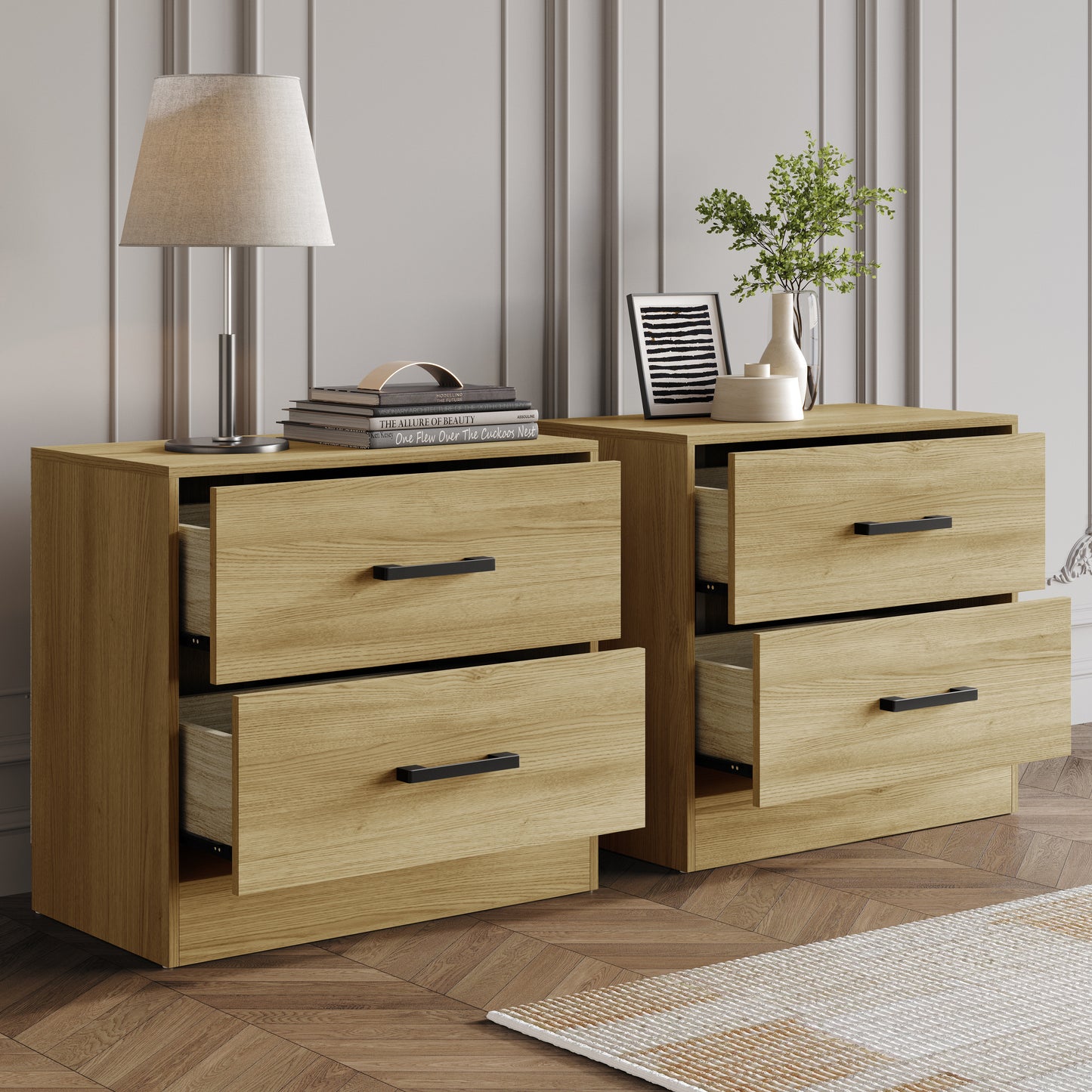 Elvane Set of 2 Modern Nightstands with 2 Drawers