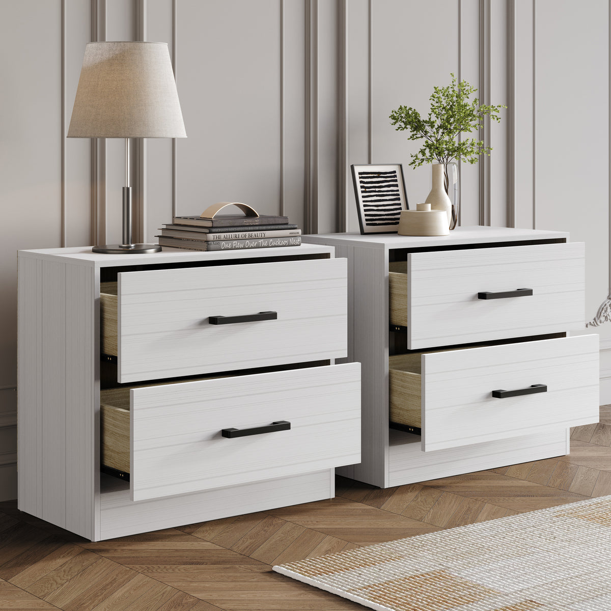 Elvane Set of 2 Modern Nightstands with 2 Drawers