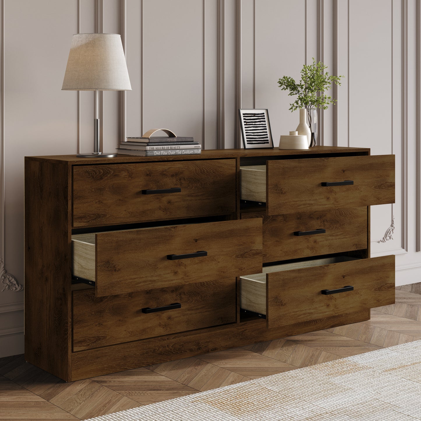 Orlena 6-Drawer Modern Dresser with Flush-to-Floor Design