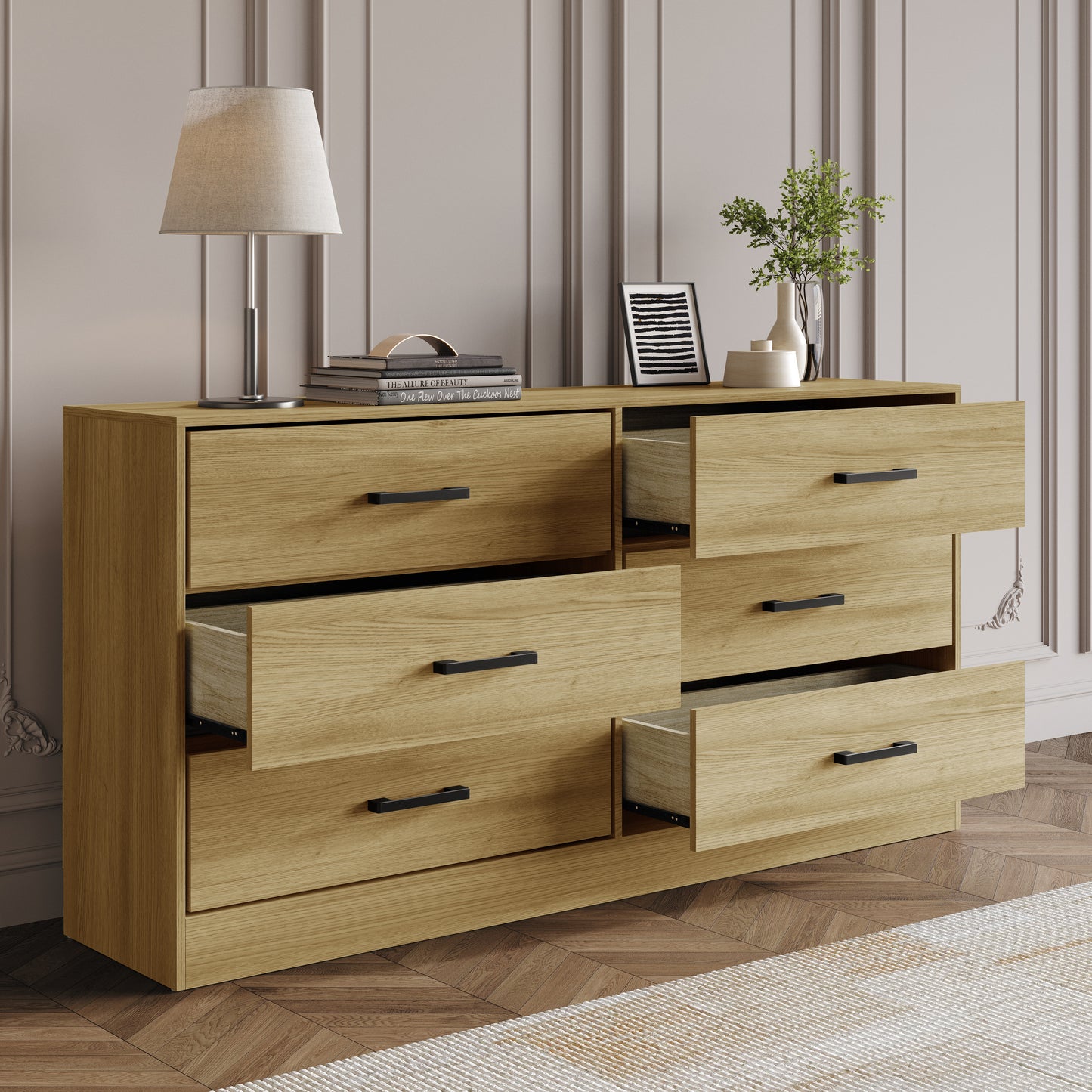 Orlena 6-Drawer Modern Dresser with Flush-to-Floor Design