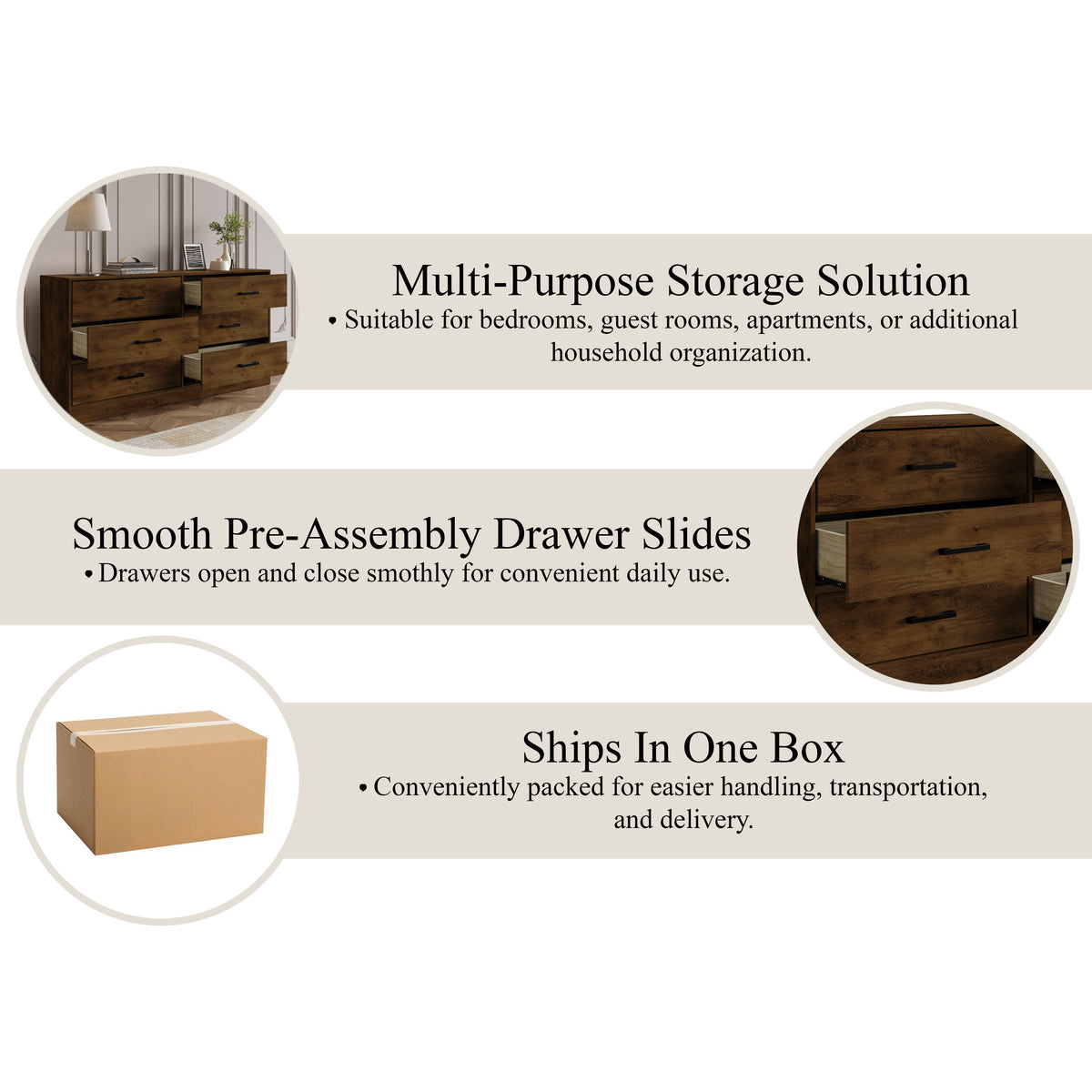 Orlena 6-Drawer Modern Dresser with Flush-to-Floor Design