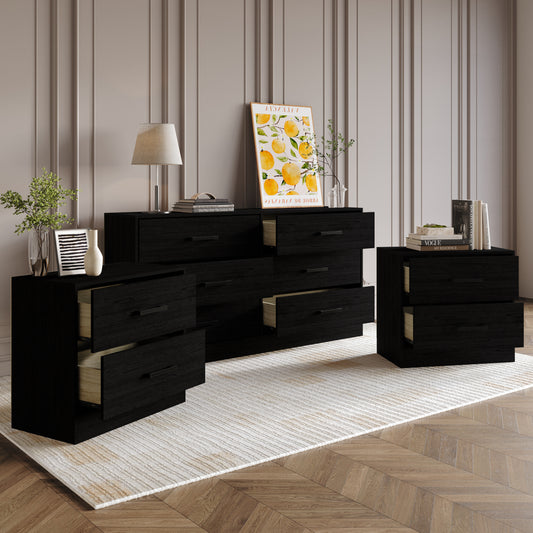 Valenor 3-Piece Modern Bedroom Furniture Set with 6-Drawer Dresser