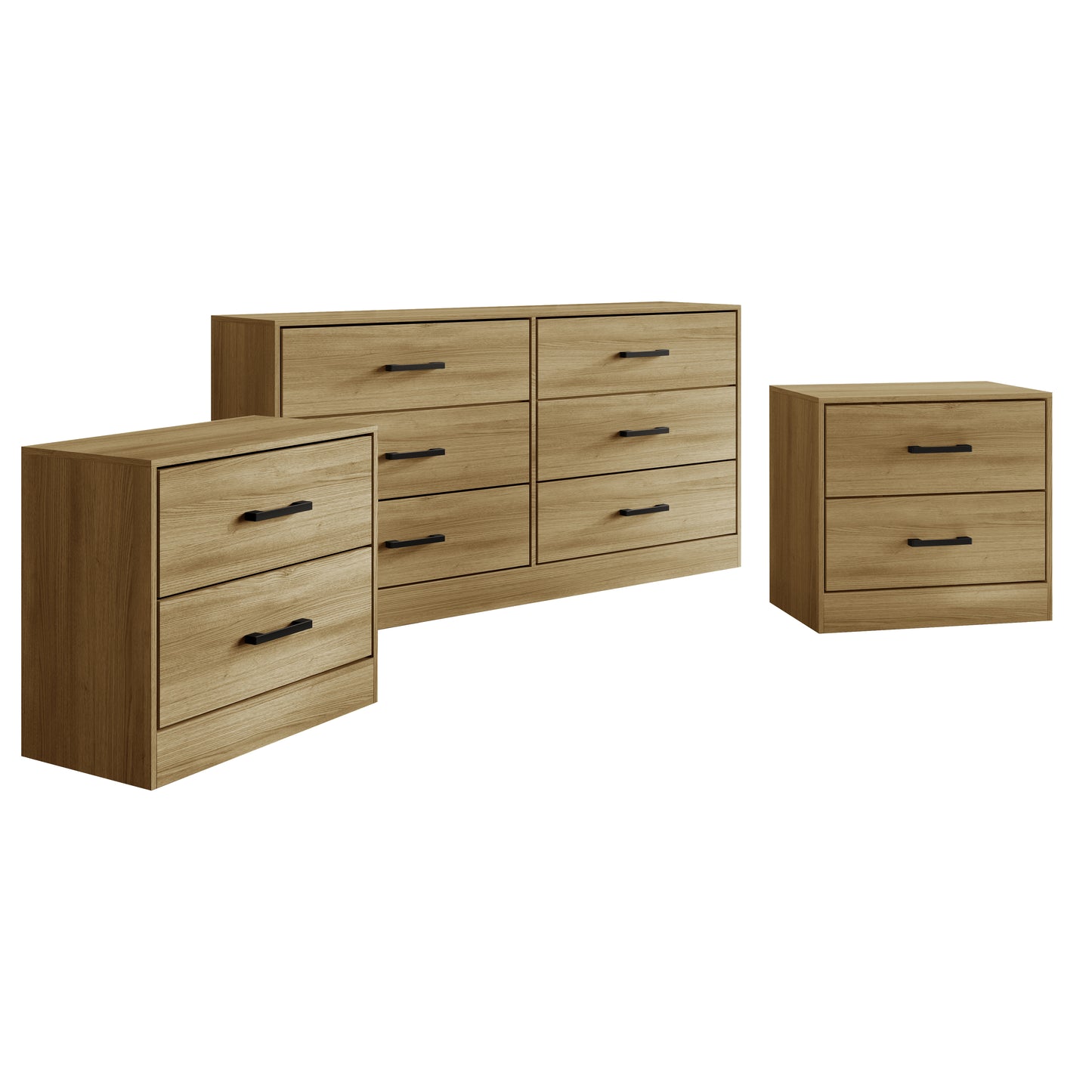 Valenor 3-Piece Modern Bedroom Furniture Set with 6-Drawer Dresser