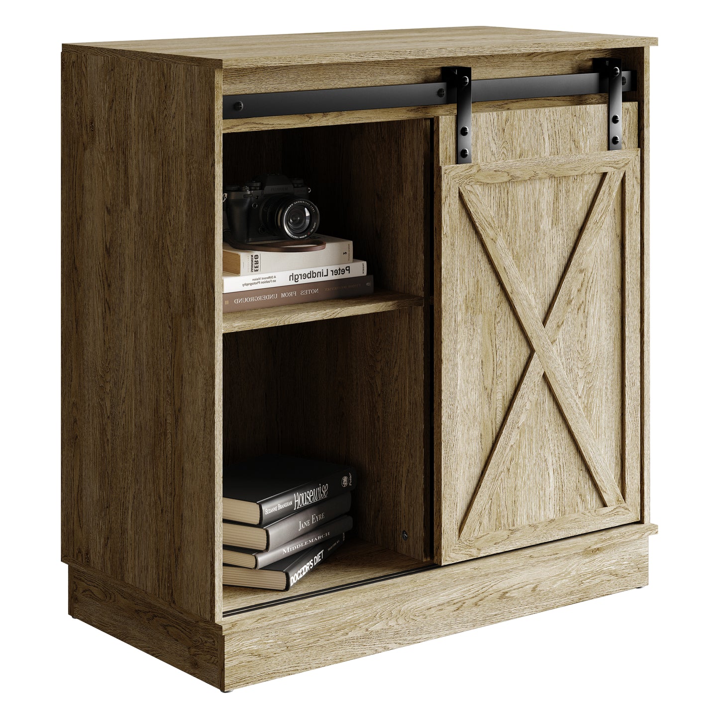 Caldora Modern Farmhouse Storage Cabinet with Sliding Door and Shelves
