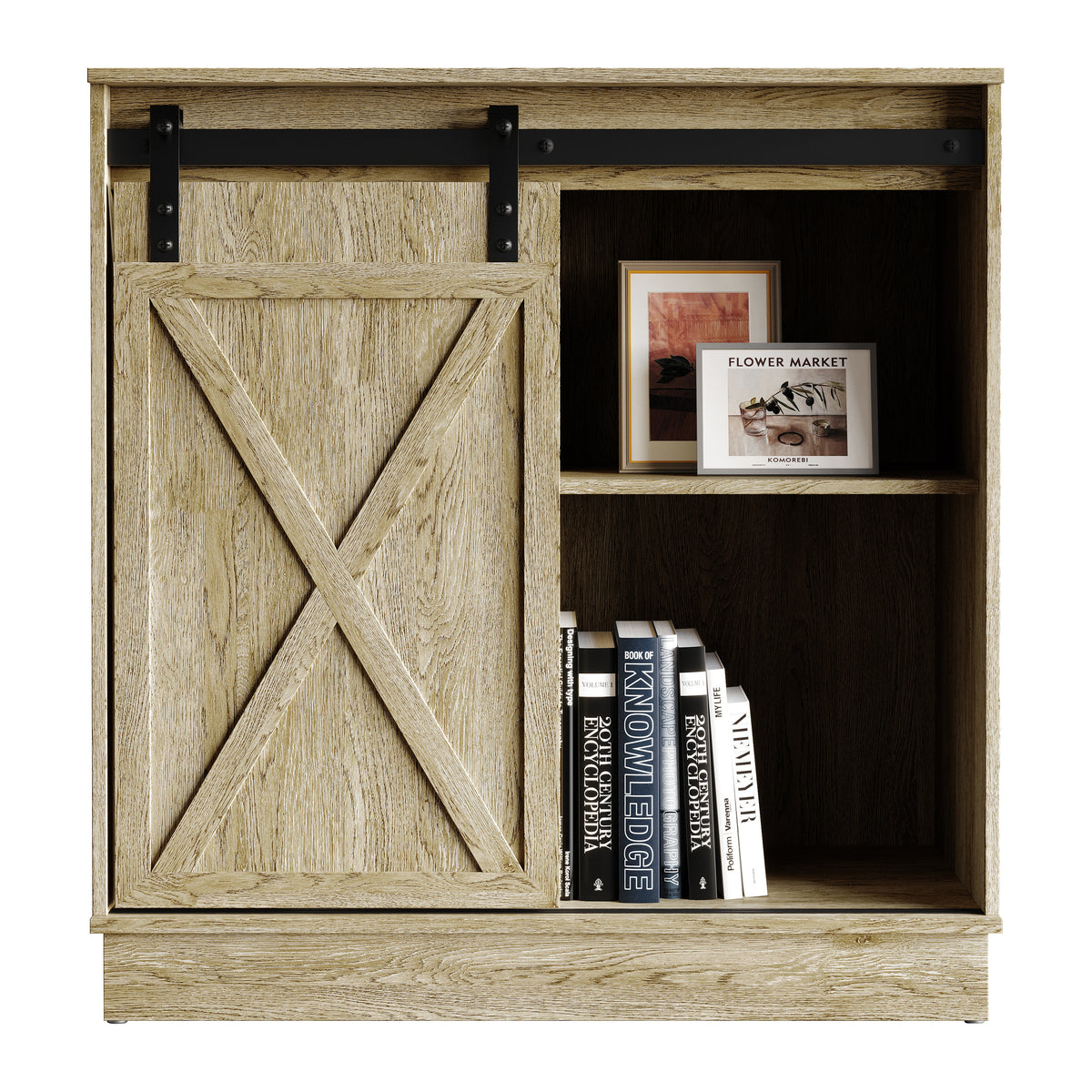 Caldora Modern Farmhouse Storage Cabinet with Sliding Door and Shelves