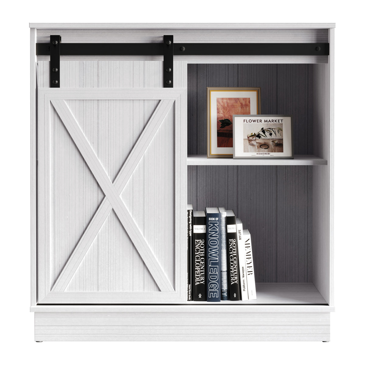 Caldora Modern Farmhouse Storage Cabinet with Sliding Door and Shelves