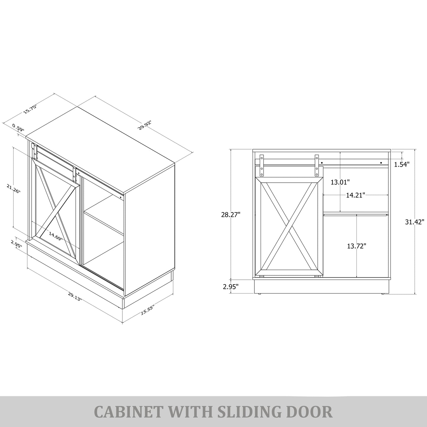 Caldora Modern Farmhouse Storage Cabinet with Sliding Door and Shelves