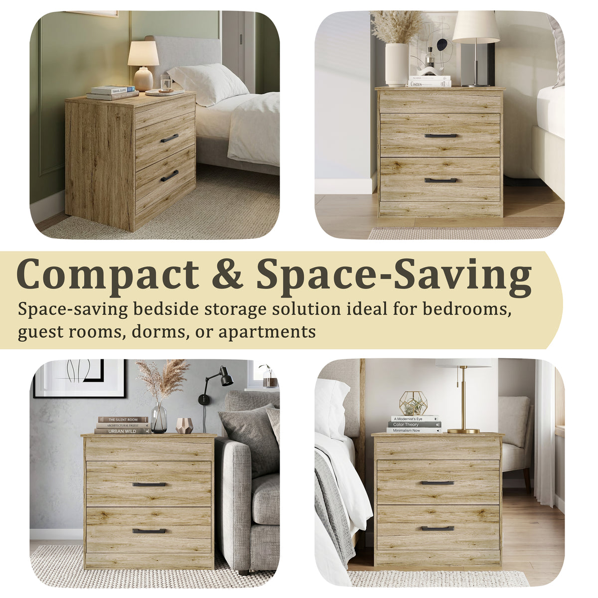 Zarevia Modern Nightstand with RFID Lock, Lift-Top Storage and 2 Drawers