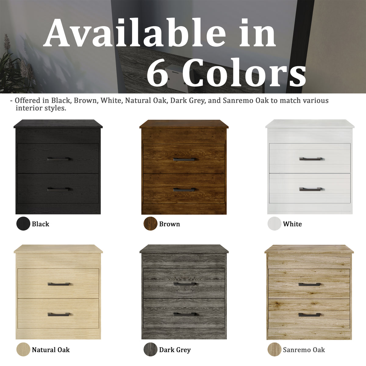 Zarevia Modern Nightstand with RFID Lock, Lift-Top Storage and 2 Drawers
