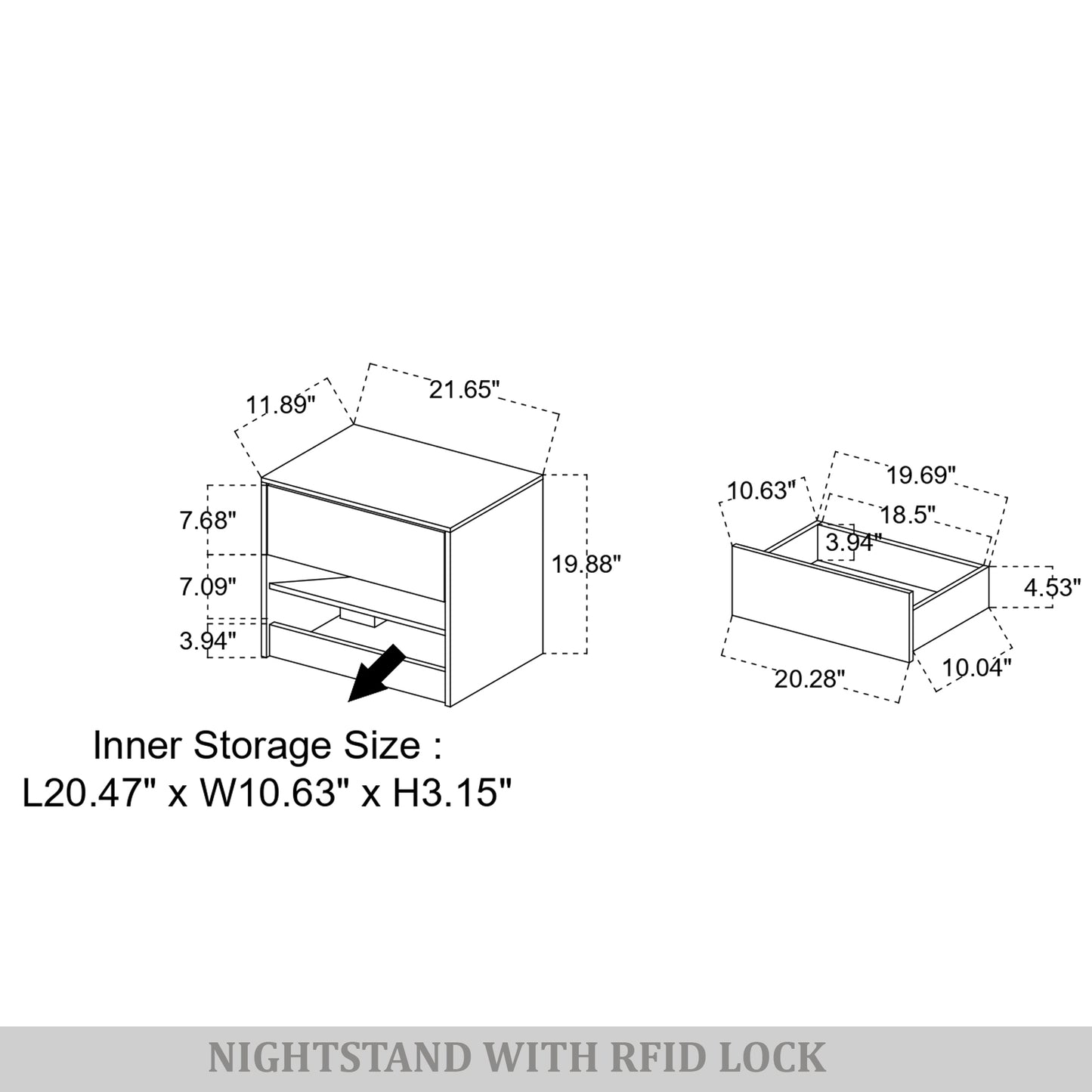 Veylora Modern RFID Lock Nightstand with Hidden Compartment