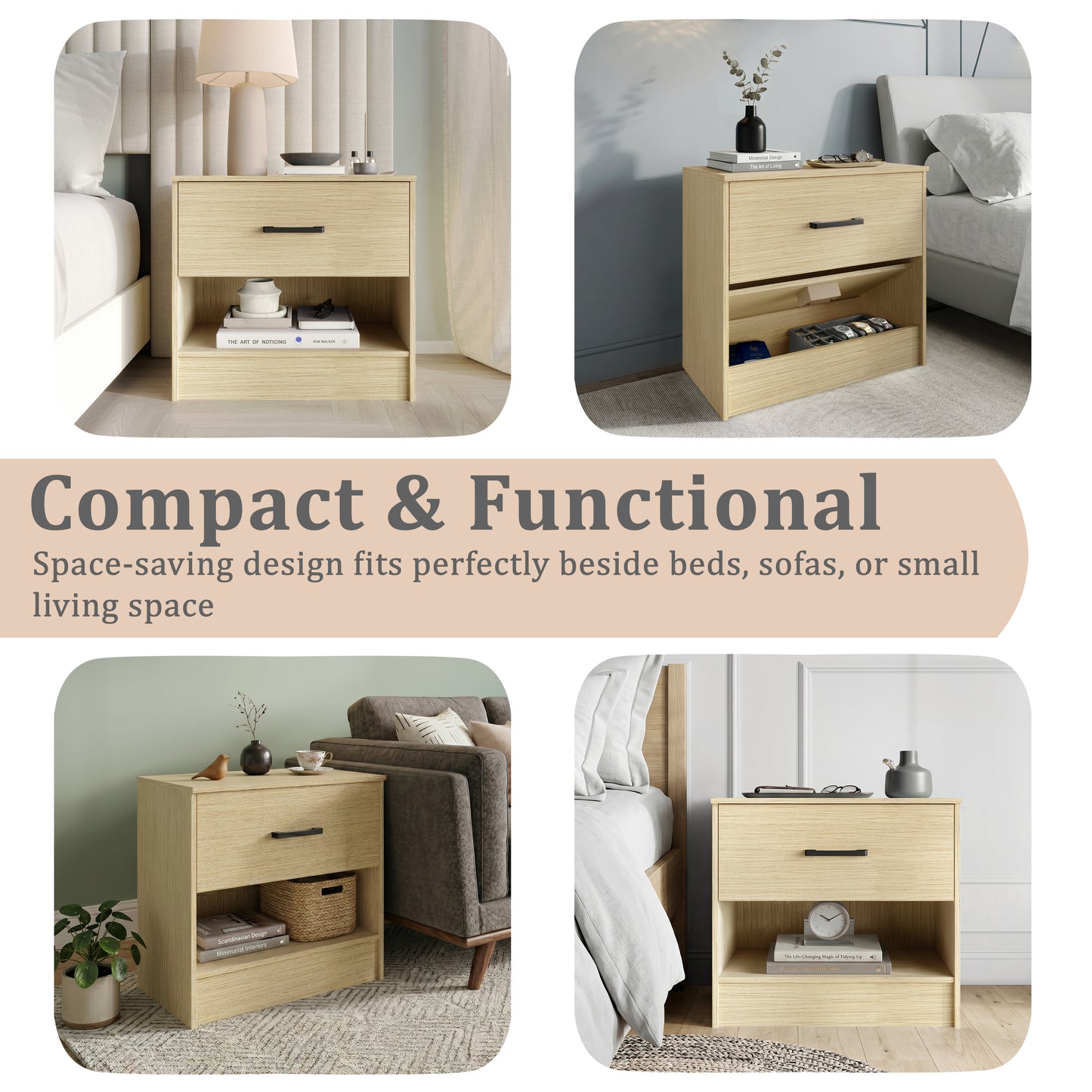 Veylora Modern RFID Lock Nightstand with Hidden Compartment