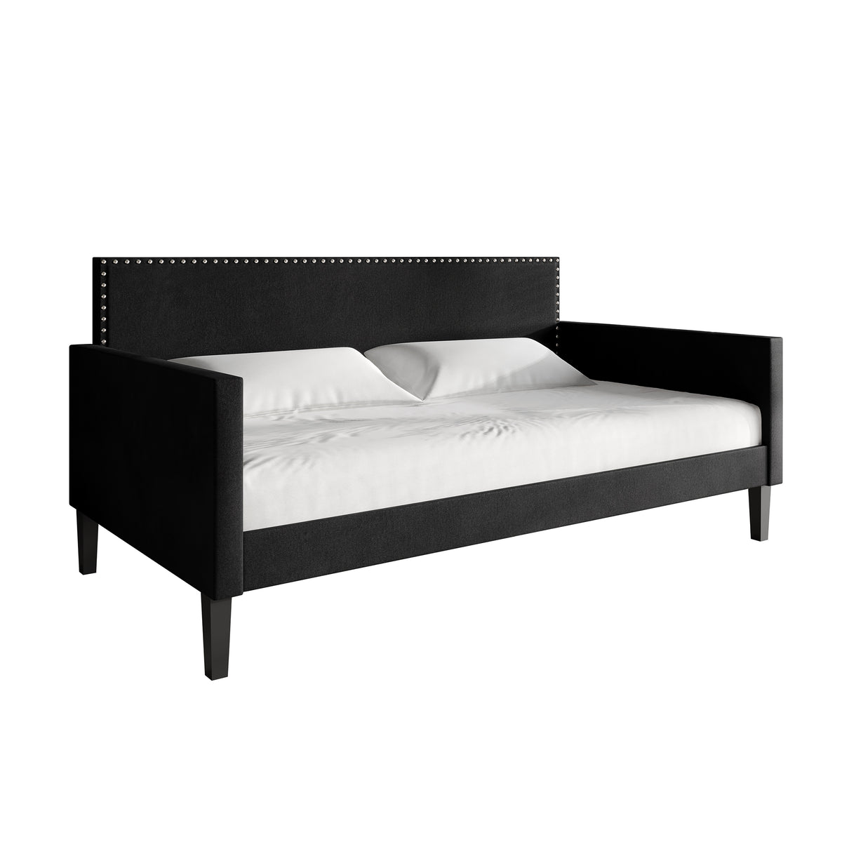 Elvaris Black Velvet Twin Daybed with Chrome Nailhead Trim