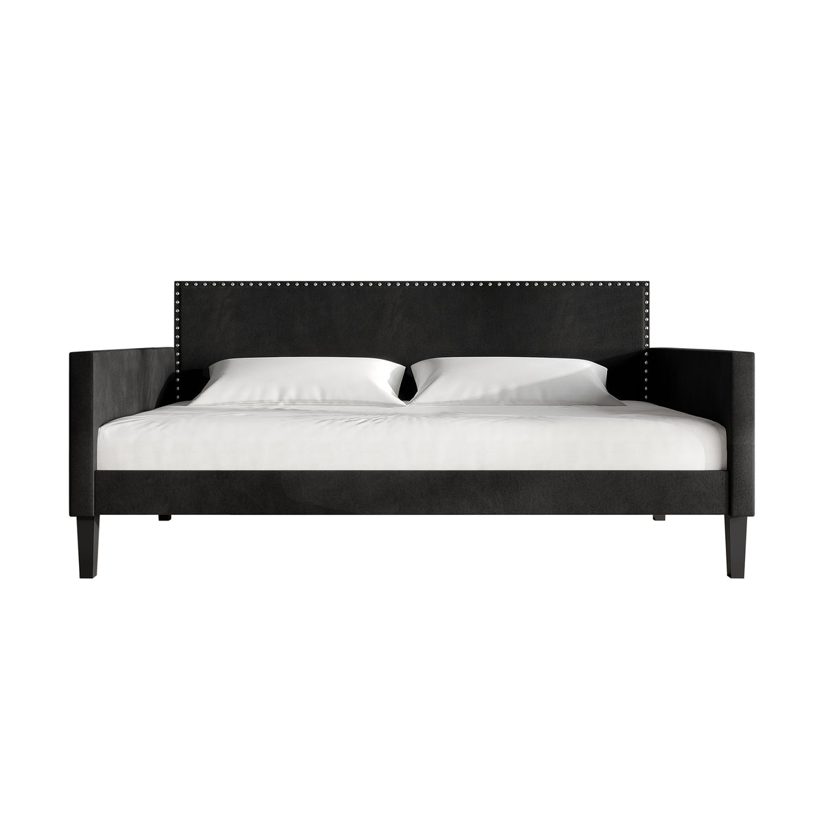 Elvaris Black Velvet Twin Daybed with Chrome Nailhead Trim