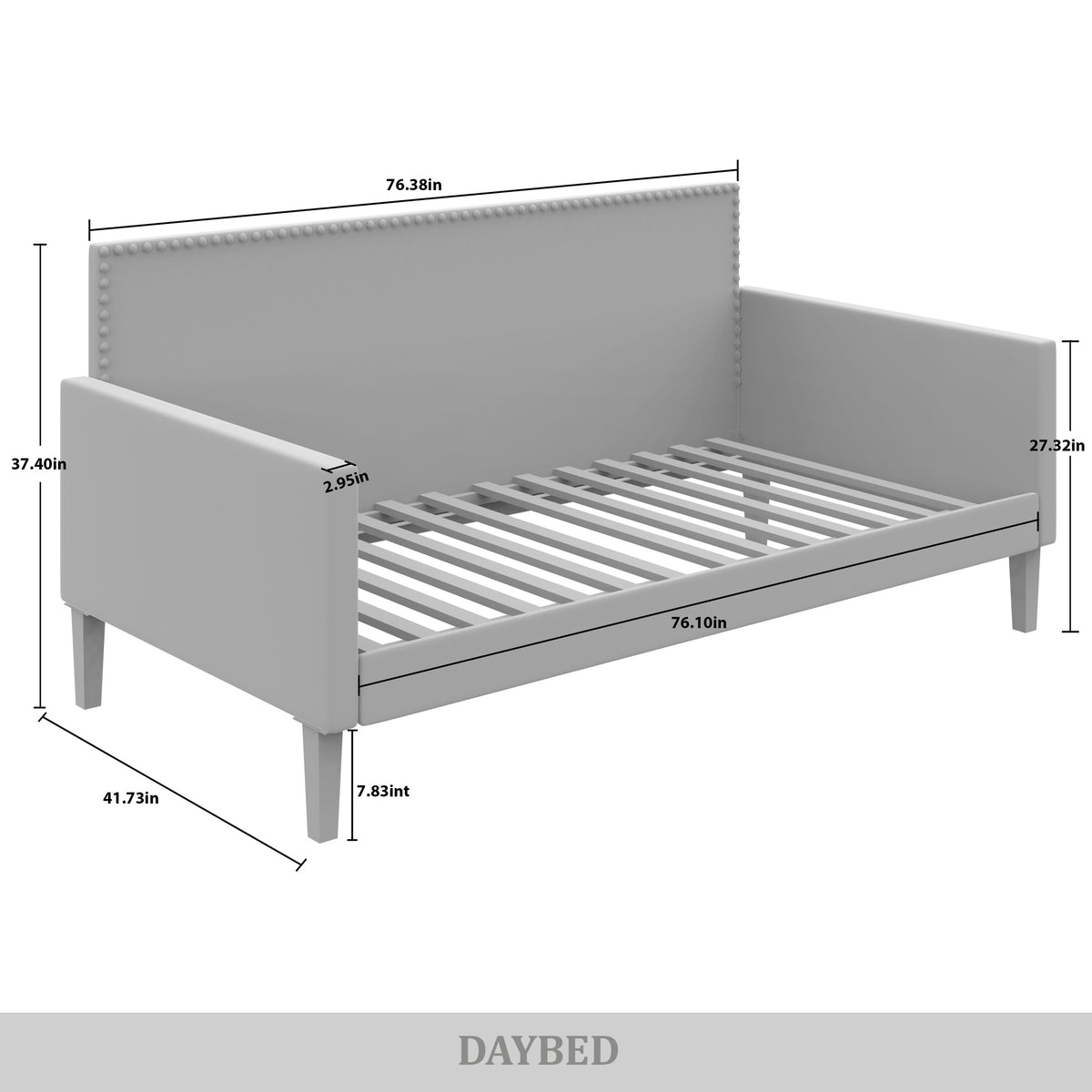 Elvaris Black Velvet Twin Daybed with Chrome Nailhead Trim