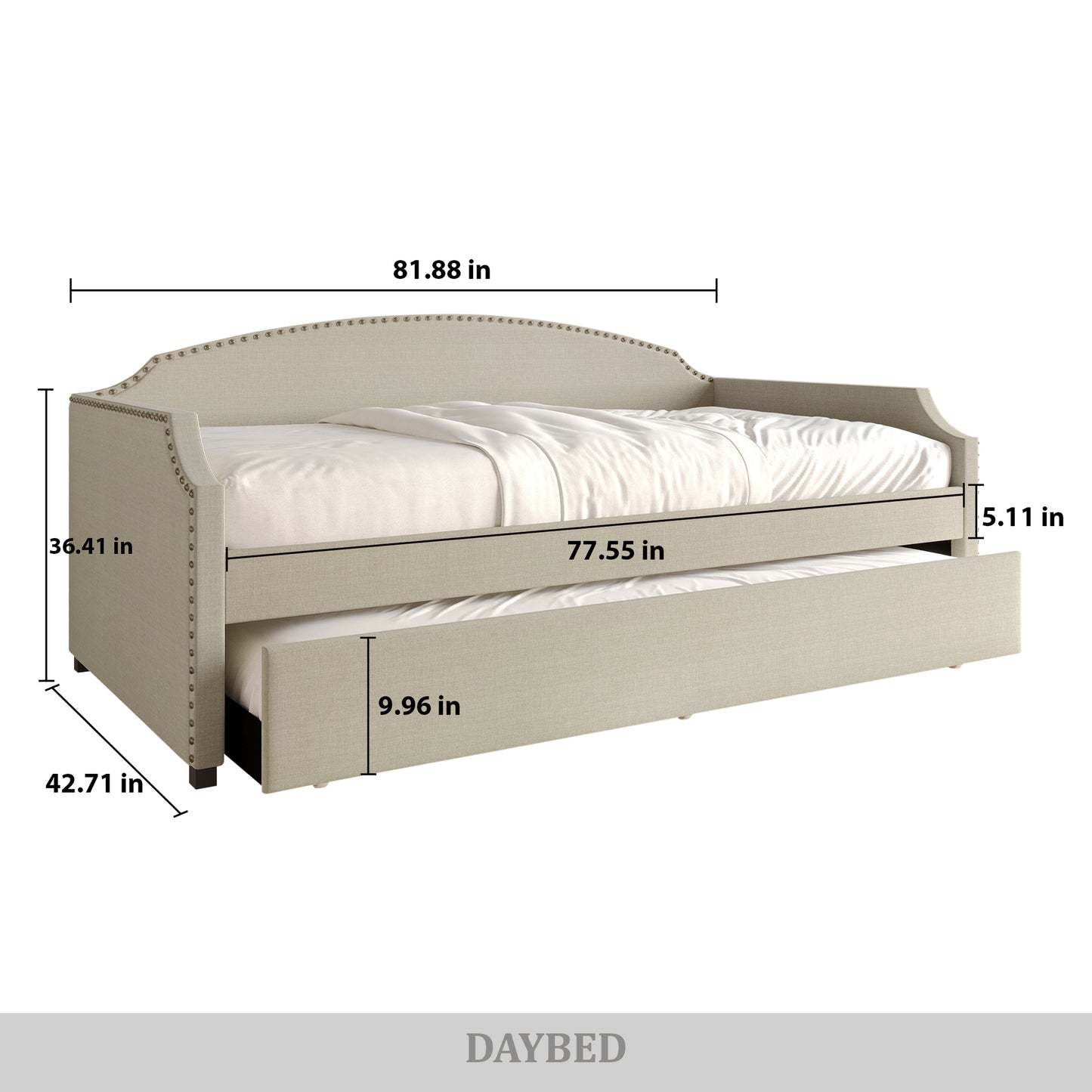 Caitronia Linen Upholstered Twin Daybed with Trundle