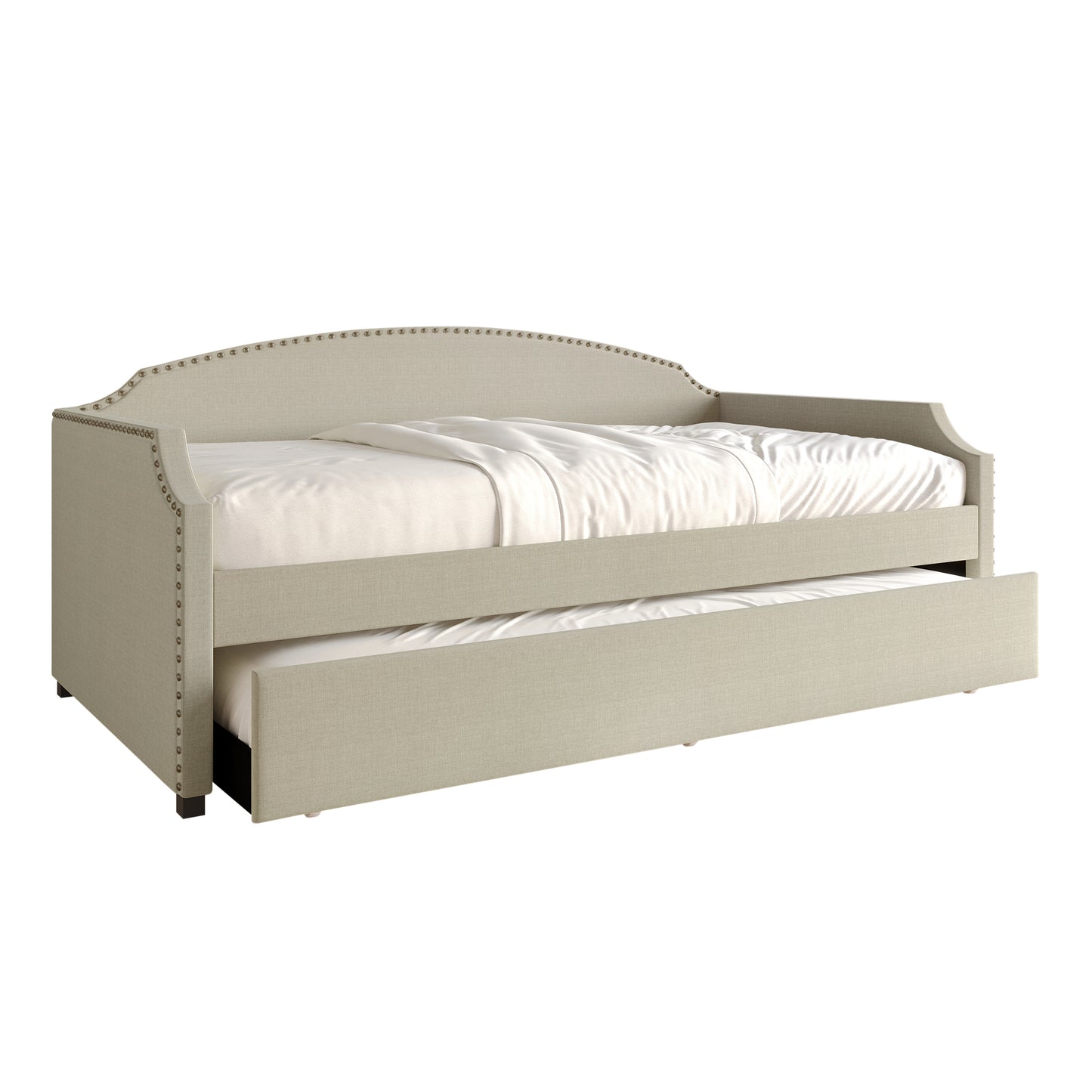 Caitronia Linen Upholstered Twin Daybed with Trundle