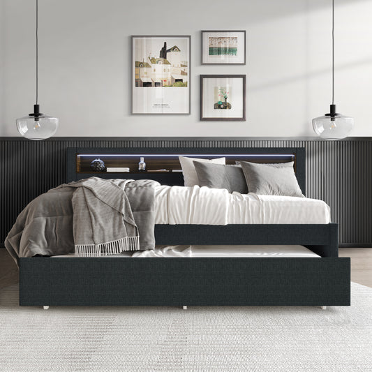 Averelle Twin Daybed with LED Light, Storage & Pull-Out Trundle