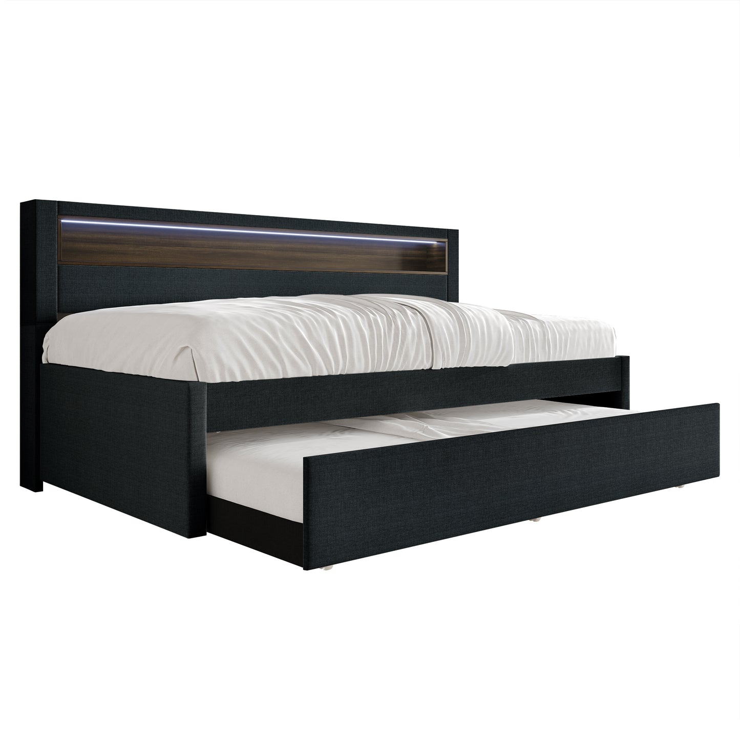 Averelle Twin Daybed with LED Light, Storage & Pull-Out Trundle