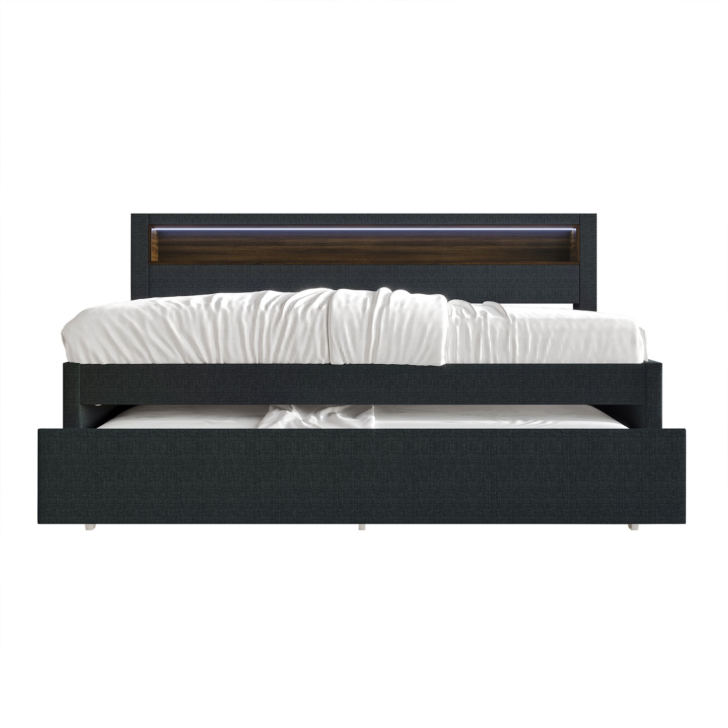 Averelle Twin Daybed with LED Light, Storage & Pull-Out Trundle