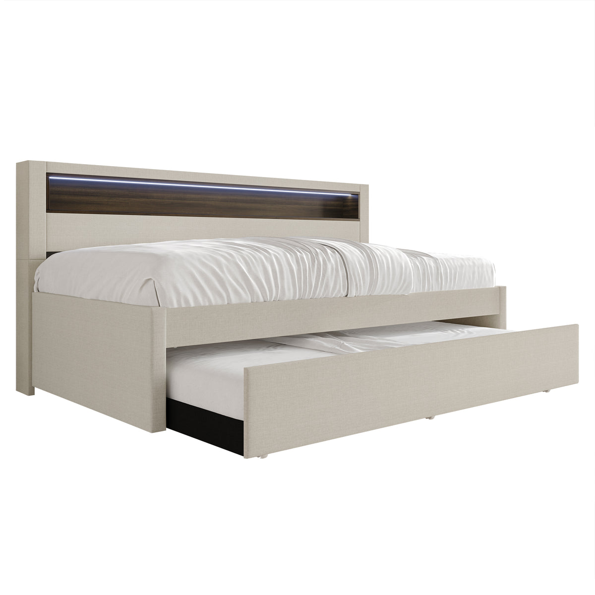 Averelle Twin Daybed with LED Light, Storage & Pull-Out Trundle