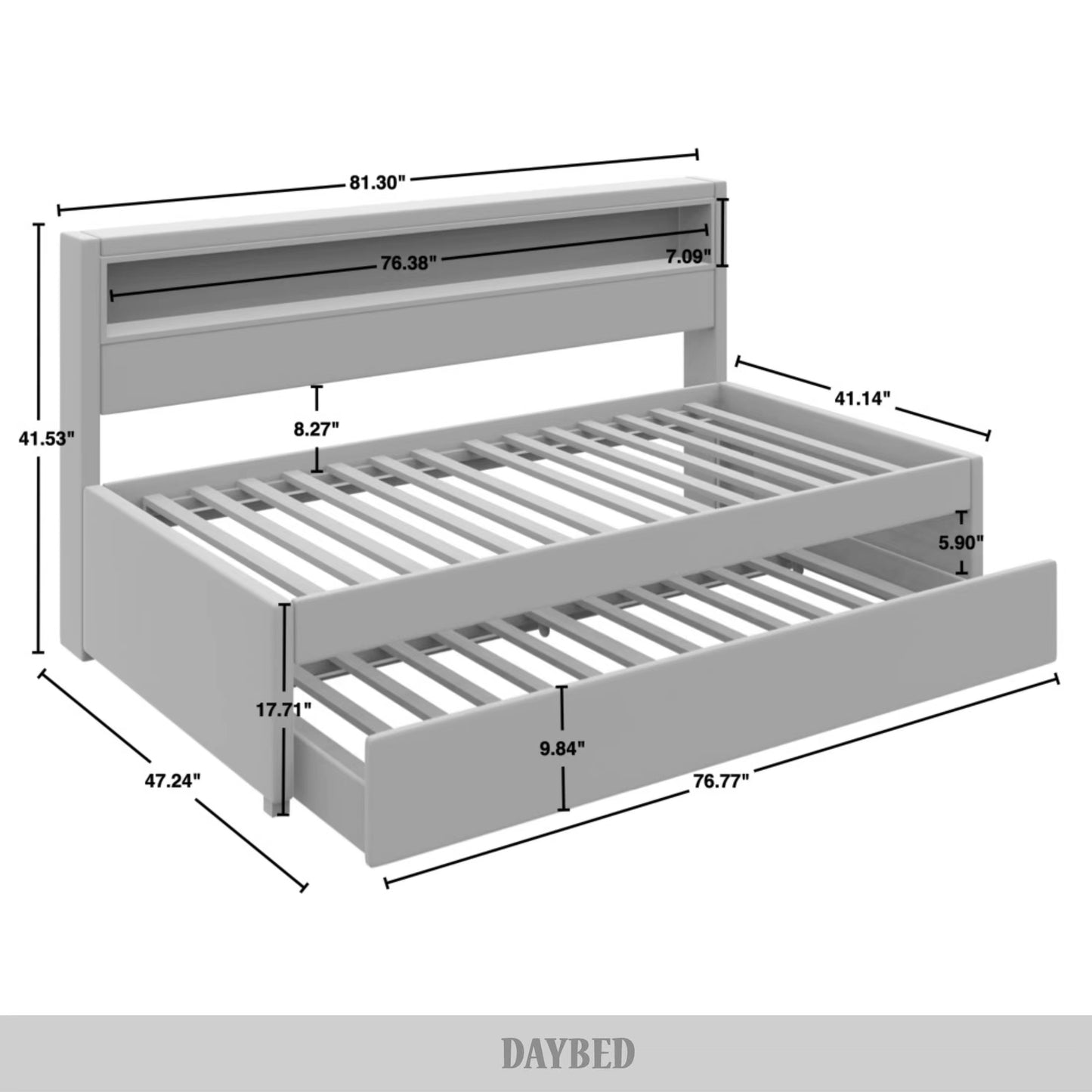 Averelle Twin Daybed with LED Light, Storage & Pull-Out Trundle