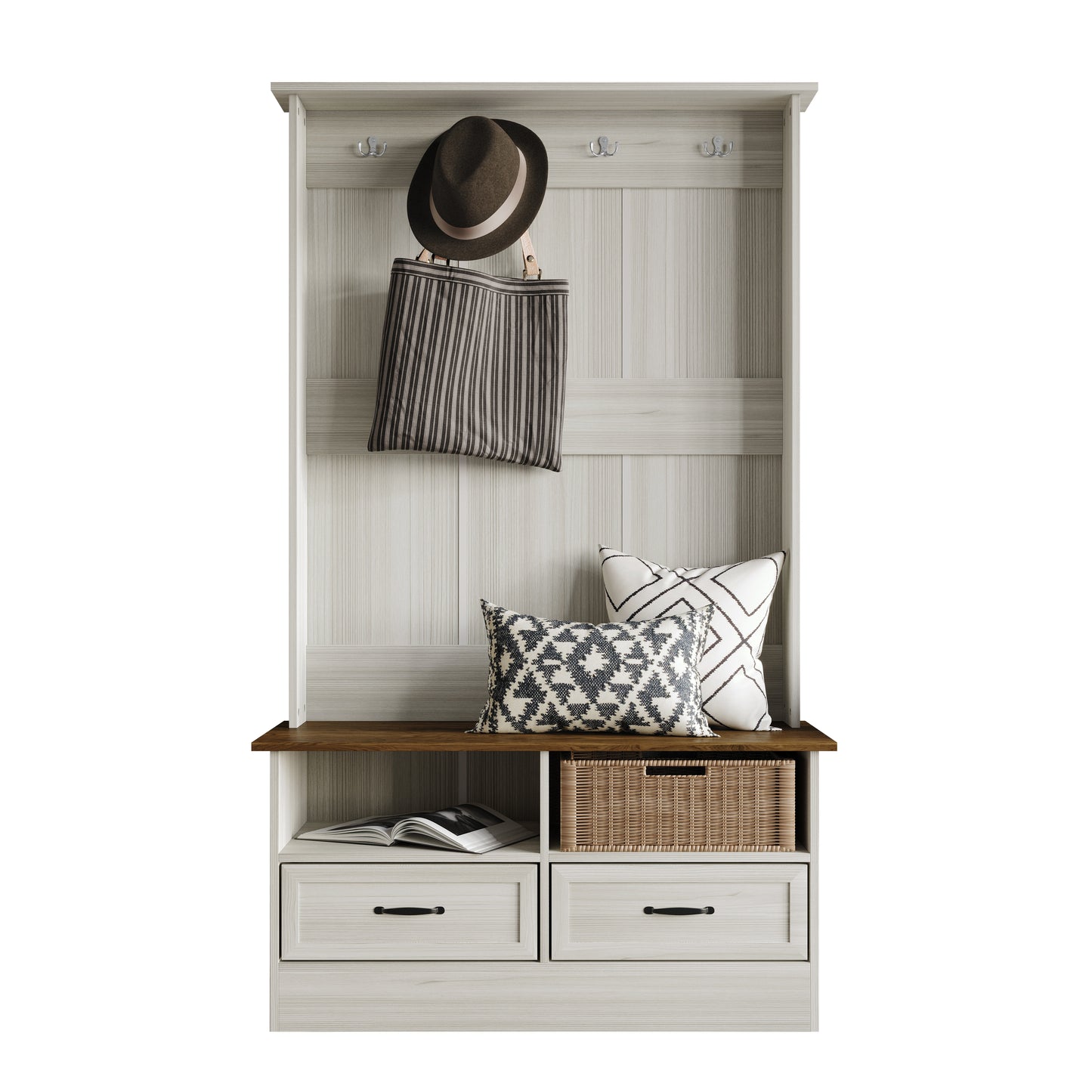Hall Tree with Storage Cabinet, Bench, Drawers, Shelves & Hooks