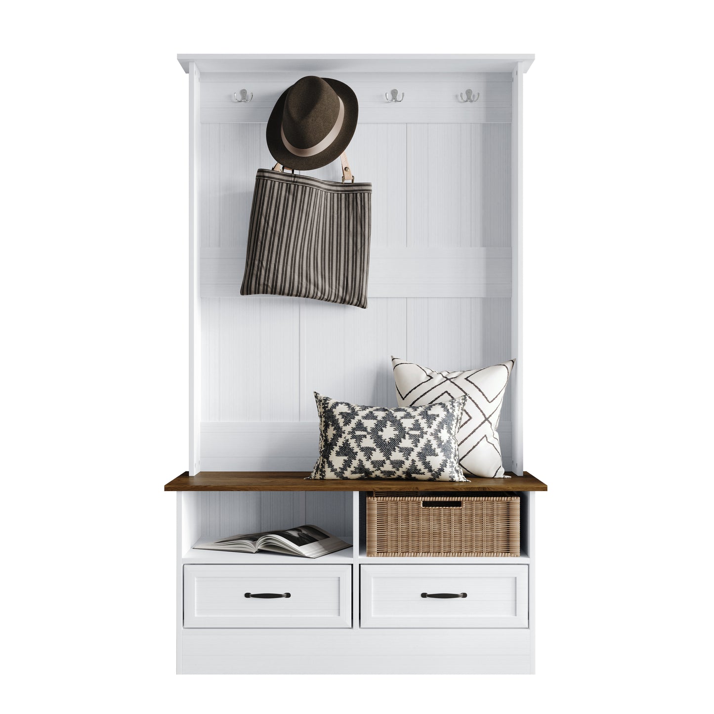 Hall Tree with Storage Cabinet, Bench, Drawers, Shelves & Hooks