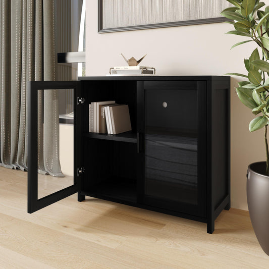 Modern Wooden Storage Cabinet with Flat-Panel Doors & Short Legs