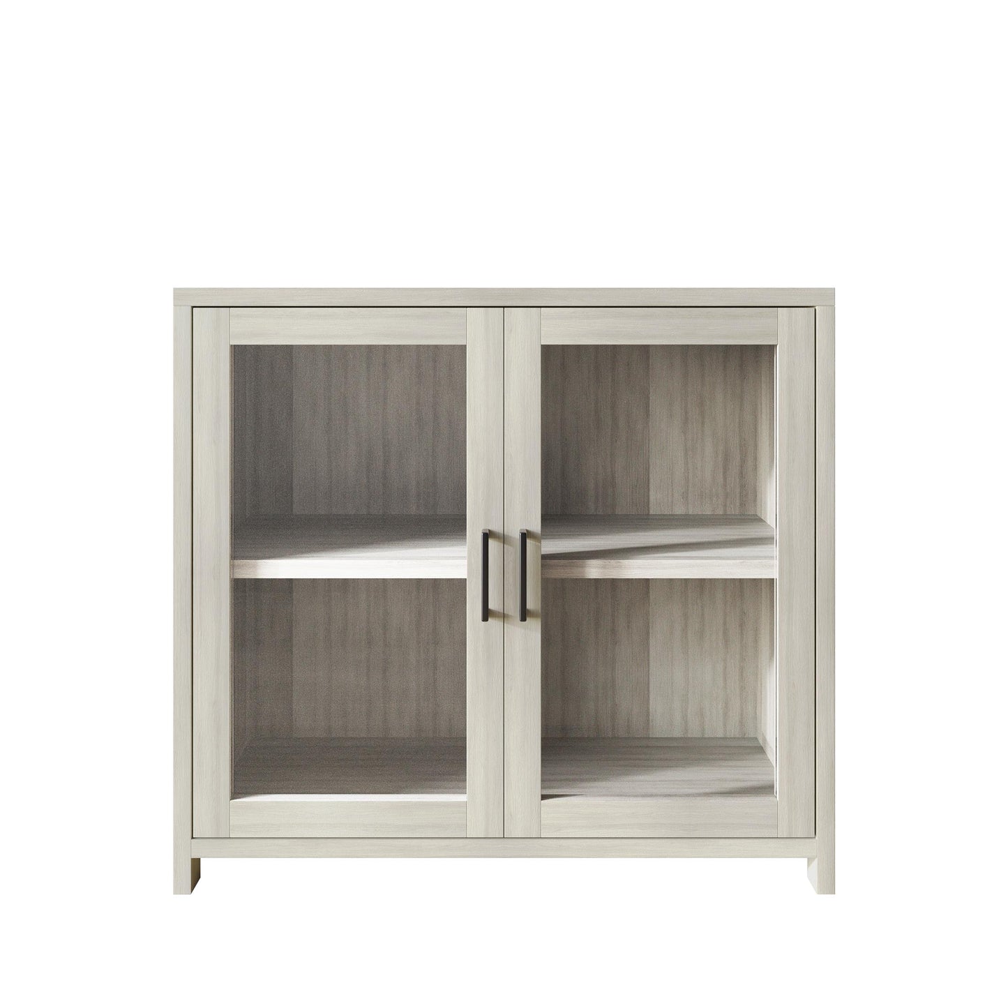 Modern Wooden Storage Cabinet with Flat-Panel Doors & Short Legs