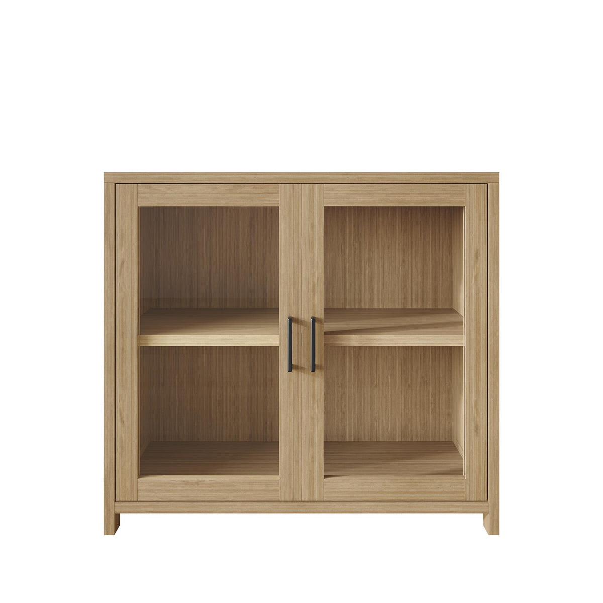 Modern Wooden Storage Cabinet with Flat-Panel Doors & Short Legs