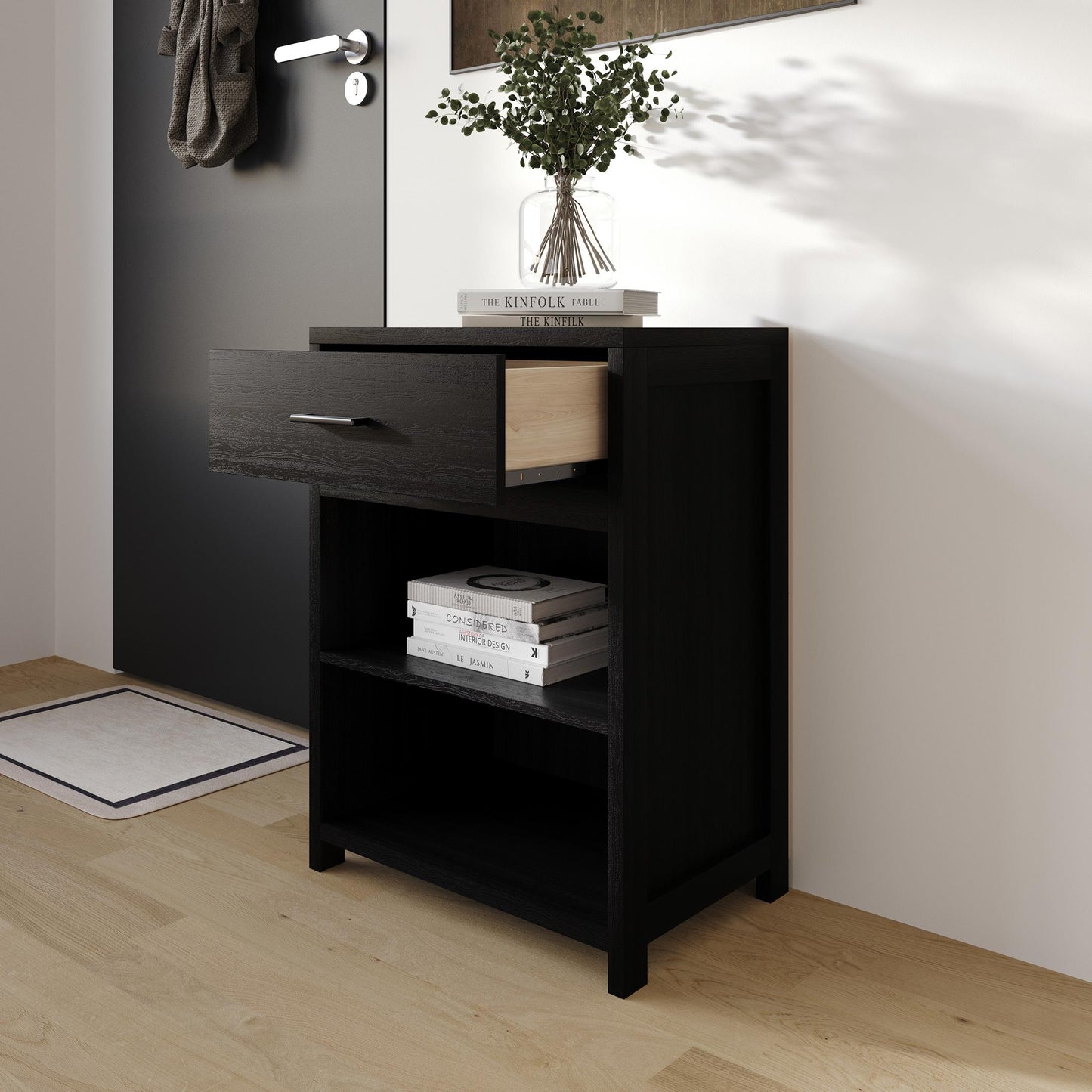Modern Wooden Storage Cabinet with Drawer & Open Shelves