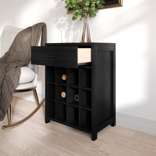 Modern Wooden Wine Cabinet with 12-Bottle Rack & Drawer