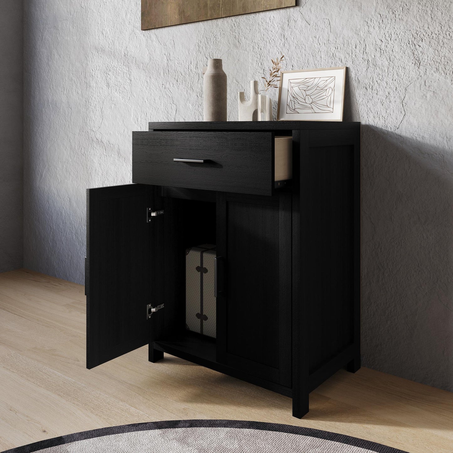 Nora Modern Wooden Cabinet with Drawer & Flat-Panel Doors