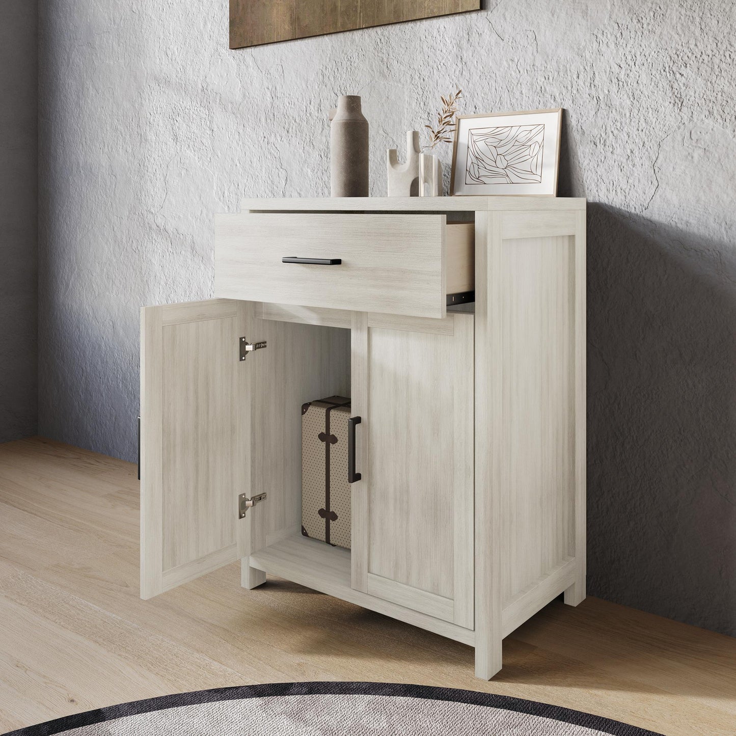 Nora Modern Wooden Cabinet with Drawer & Flat-Panel Doors