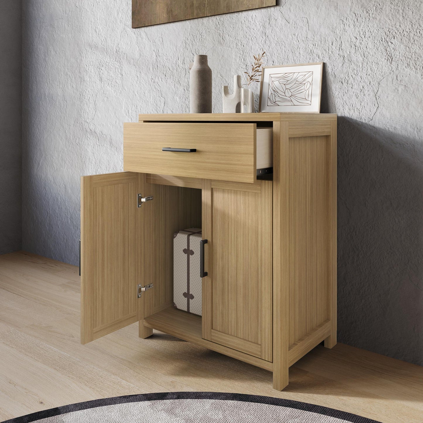 Nora Modern Wooden Cabinet with Drawer & Flat-Panel Doors