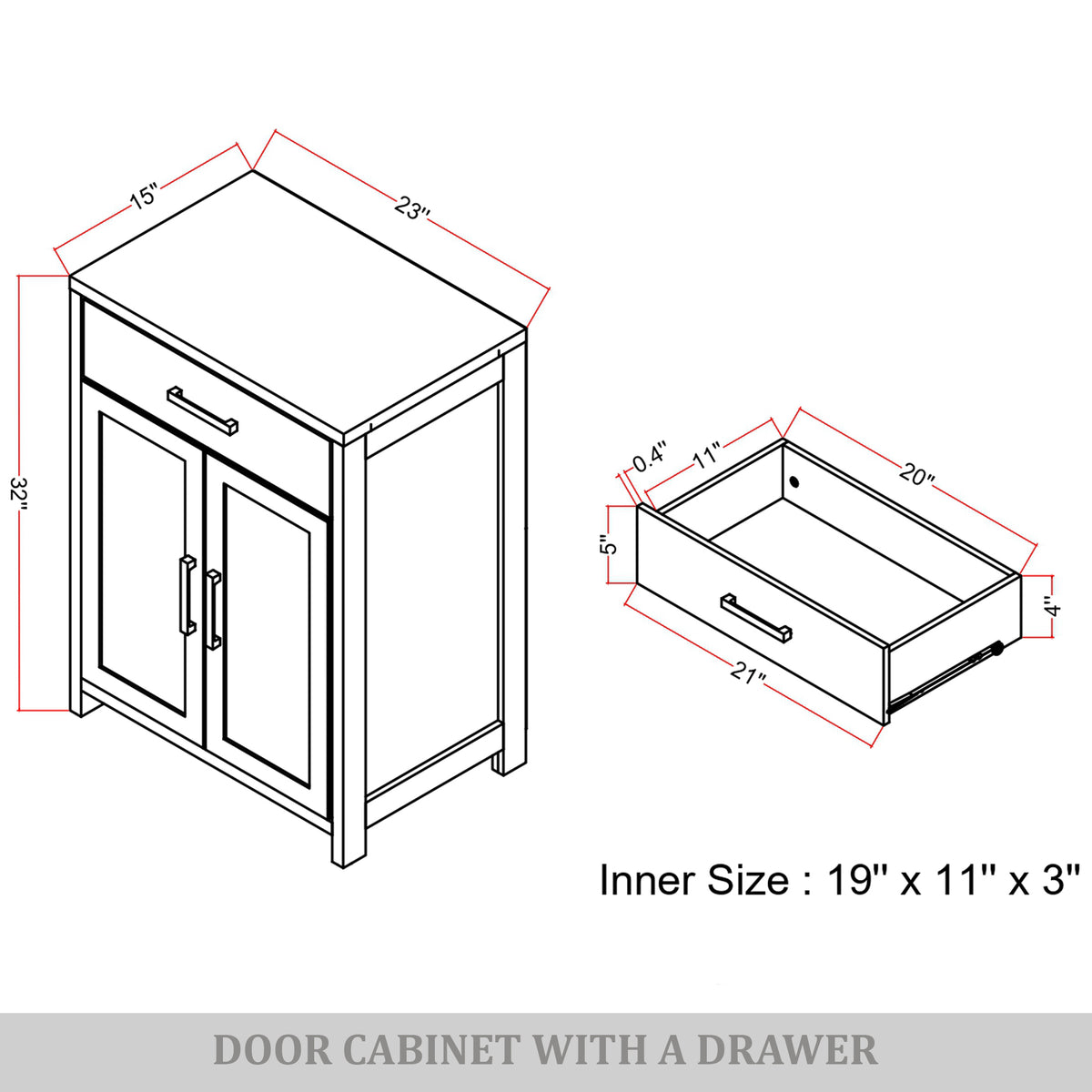 Nora Modern Wooden Cabinet with Drawer & Flat-Panel Doors