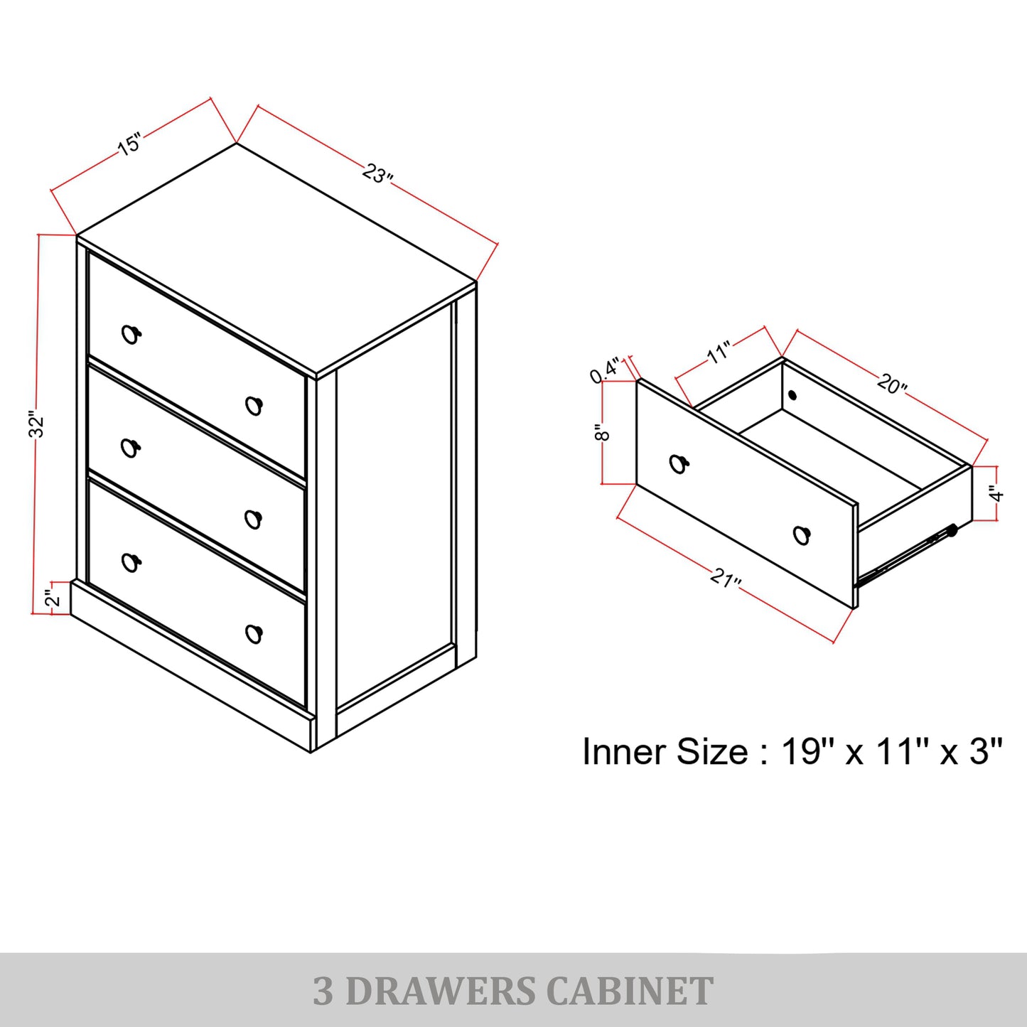 Aria 3-Drawer Storage Cabinet