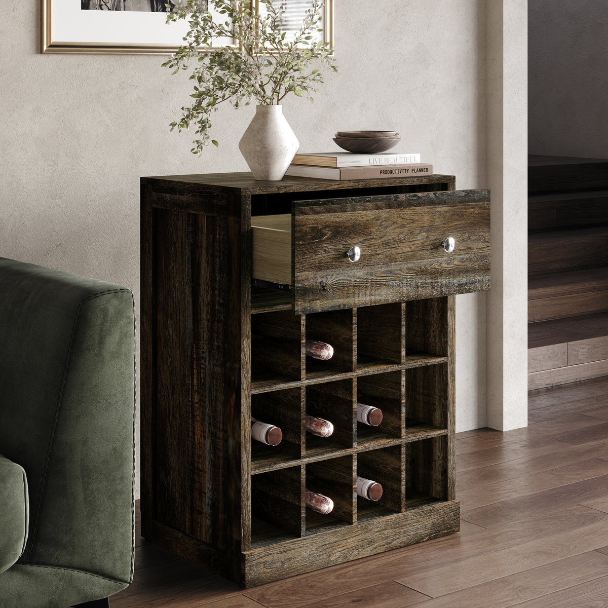 Sienna Drawer Cabinet with Wine Rack