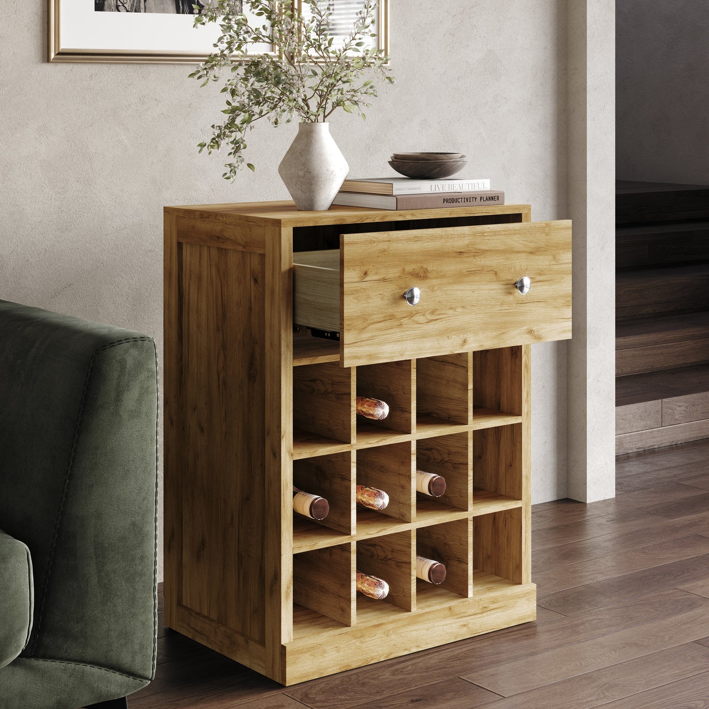 Sienna Drawer Cabinet with Wine Rack
