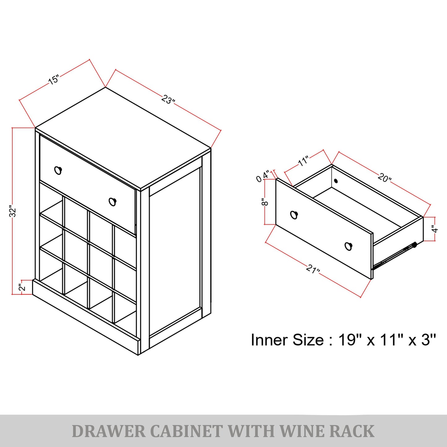 Sienna Drawer Cabinet with Wine Rack